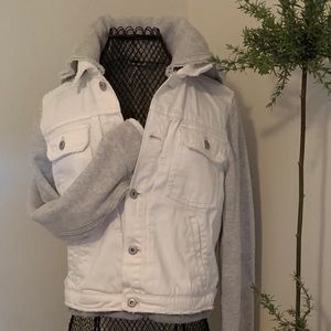 FREE PEOPLE hooded white jean/sweatshirt jacket